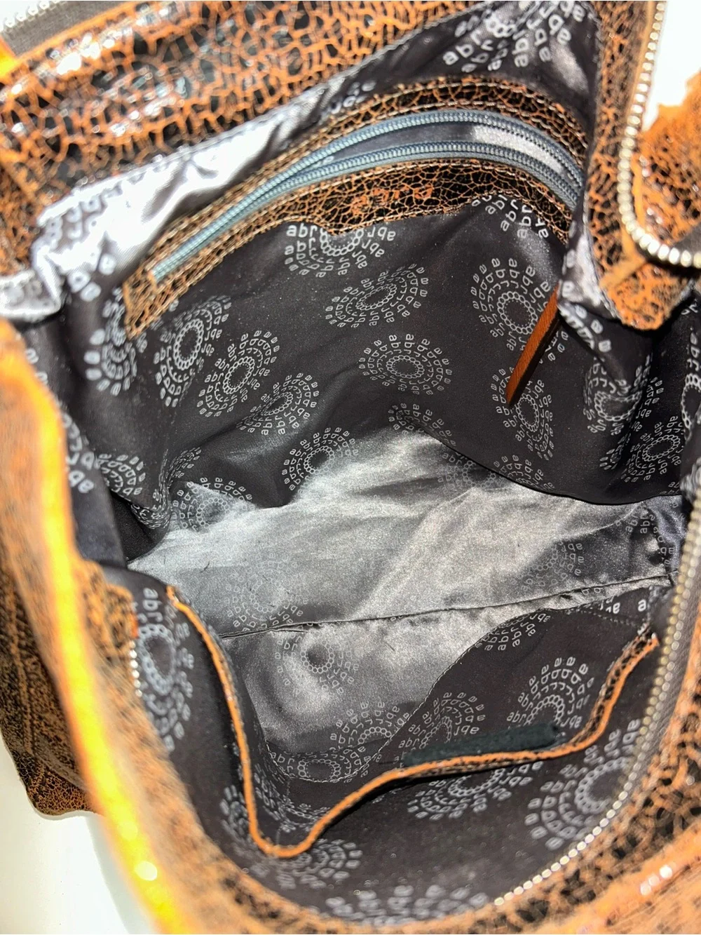 Abro Brown Cognac Distressed Crackled Leather Hobo Shoulder Bag